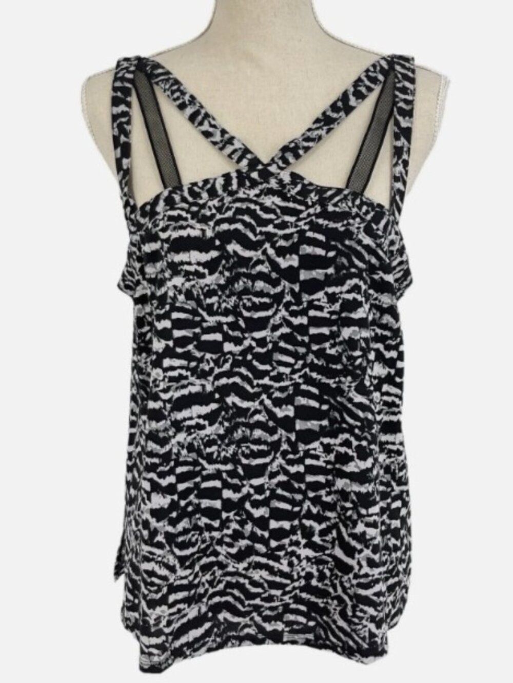 Fabletics Liza Strappy Tank Top Black White Zebra Animal Spectator Print Medium